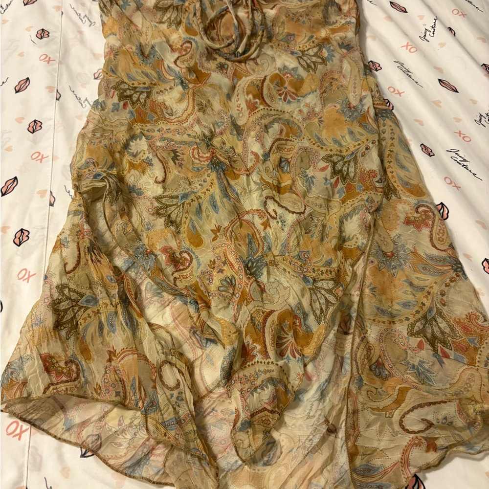 Paisley Print Dress with Tie Neck